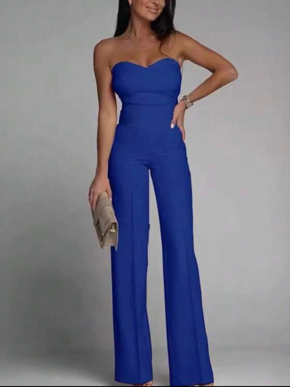 New SHEIN Strapless Cobalt Blue Wide-Leg Jumpsuit Sz Large